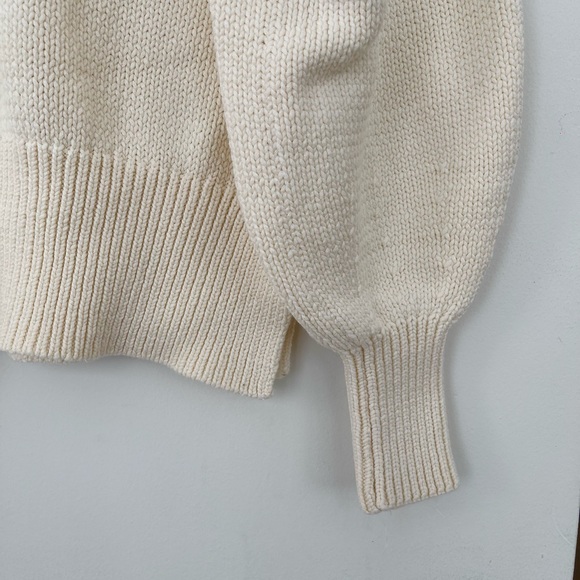 Theory Oversized Cream White Cotton Knit Sweater with Puff Sleeves, Petite - Picture 5 of 8